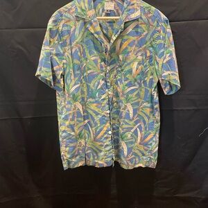 J. Crew Men's Blue and Green Leaf Print Shirt
